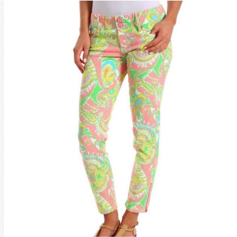 Lilly Pulitzer Worth Skinny Mini Zip Pants Chin Chin Print - Size 4